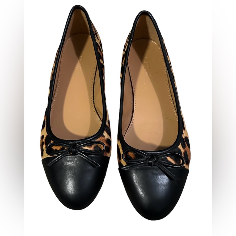 J. CREW Leopard Calf Hair Leather Captoe Ballet Flats Shoes